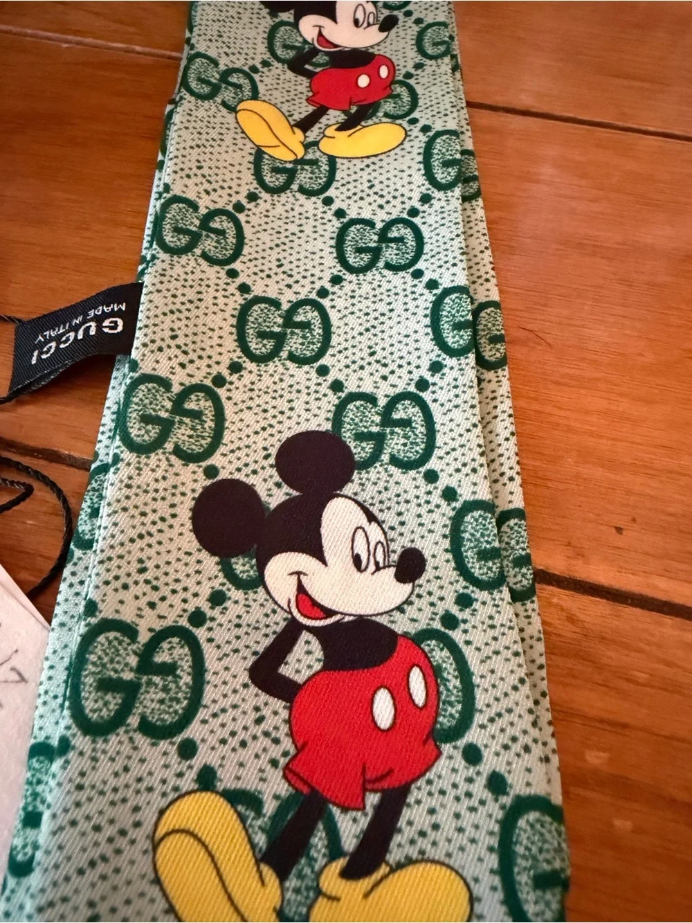 Gucci Kids Green Mickey Mouse Silk Tie